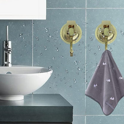 YSSILADI Heavy Duty Vacuum Suction Shower Hooks Glass Suction Cup Bathroom Robe Hooks, Reusable, No Hole Punched, for Garland Decoration (Gold, 6 Pack)
