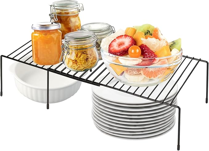 Expandable Freezer Shelf Rack, No Assembly Required Wire Shelf for Upright and Chest Freezers, Refrigerator Freezer Organizer, Space Saving Pantry and Cabinet Rack (Black)
