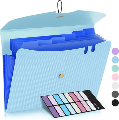 Sooez 7 Pocket Expanding File Folder, Letter Size Accordion File Organizer, Premium Folders for Documents, Filing Folders with Bungee Closure, Portable Organizer for School Office Supplies, Sky Blue
