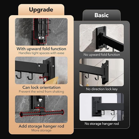 Wall Mounted Clothes Hanger,Clothes Drying Rack,Laundry Drying Rack,Drying Rack Clothing,Laundry Hanger Rack,Retractable Dryer Racks,Collapsible, Aluminum,can be Fold Upward & Left & Right