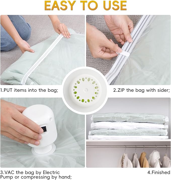 MoJoTools Vacuum Storage Bags with Electric Air Pump, 15 Pack (5 Jumbo, 5 Large, 5 Medium) Space Saver Bag, Space Saver Bag, Vacuum Sealer Bags for Clothes, Blanket, Duvets, Pillows, Comforters,Travel