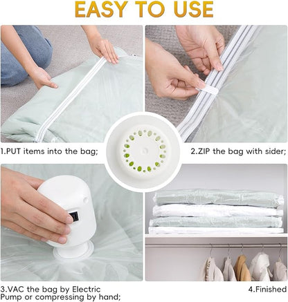 MoJoTools Vacuum Storage Bags with Electric Air Pump, 15 Pack (5 Jumbo, 5 Large, 5 Medium) Space Saver Bag, Space Saver Bag, Vacuum Sealer Bags for Clothes, Blanket, Duvets, Pillows, Comforters,Travel