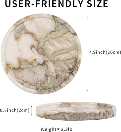 LWALMS Marble Perfume Jewelry Tray - Stone Trinket Ring Key Purse Holder Dish, Round Plate Decorative Bowl for Nightstand Entryway Coffee Table Decor (7.9 inch)