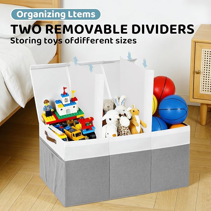 Extra Large Toy Chest, Foldable Storage Box, Large Storage Bins With Lids, Suitable for living rooms, studies, bedrooms(40"X18"X14",White & Grey)