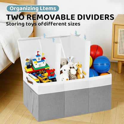 Extra Large Toy Chest, Foldable Storage Box, Large Storage Bins With Lids, Suitable for living rooms, studies, bedrooms(40"X18"X14",White & Grey)