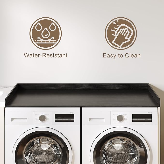 ChooChoo Washer Dryer Countertop, Laundry Room Topper for Folding Clothes and Storage, Over Machine Organizer Table, Black