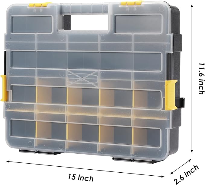 MIXPOWER 2 Pieces 34-Compartment Toolbox Organizer sets, 20 Removable Dividers, Black/Yellow, 2 Pieces Set, Excellent for Screws, Nuts, Small Parts