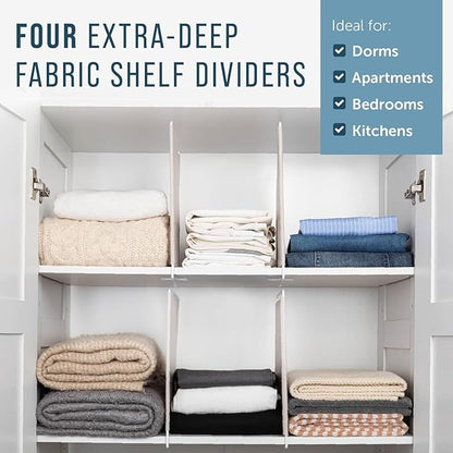 Maplefield Fabric Shelf Dividers - Versatile Towel Organizer for Closet - Dividers for Sweaters on Shelves - Slide-On Setup for Closet Organization - Pack of 4, 12 x 9.5 in