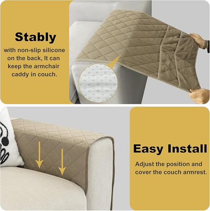 Gloserin Remote Control Holder for Recliner,Armchair Caddy,Non Slip Sofa Armrest Storage Organizer for Recliner Couch with 6 Pockets for TV Remote,Cell Phone,Magazine (Beige)