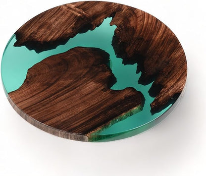 Handmade Reversible 16" Wood and Epoxy Resin Lazy Susan, Turntable for Kitchen Countertop, Rotating Display Stand, Organizer and Storage for Dining Table, Cup Board, Home Decor (Clear Green)
