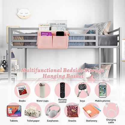 Frjjthchy Bedside Caddy Hanging Storage with Water Bottle Holder for Bunk Bed Hospital Bed Dorm Rooms (Pink)