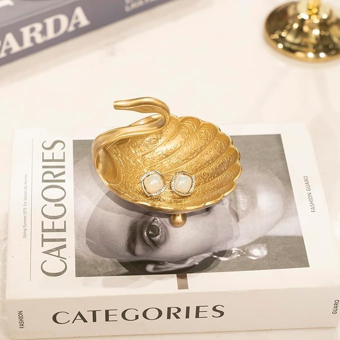 YACSNBF Swan Brass Jewelry Dish Tray,Gold Decorative Ring and Trinket Holder-Decorative Trinket Dish for Rings Earrings Necklaces Bracelet Watch Keys, Birthday Mother's Day Christmas Gift for Women