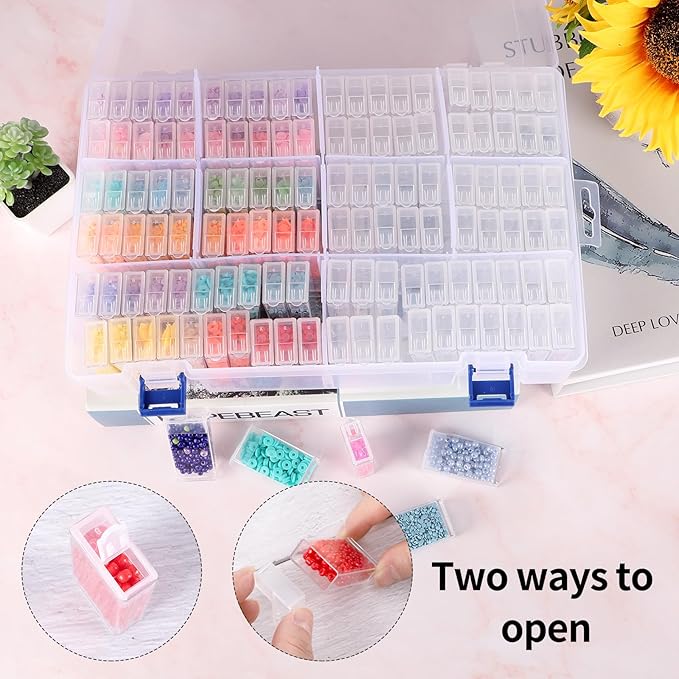 SGHUO 120 Slots Diamond Painting Storage Container, 5D Diamond Accessories Embroidery Box Tools Kit for Beads, Seed, Art Craft with Funnel and Labels