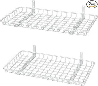 WALMANN 12x24 inch Wall Shelf, Wall-Mounted Storage Shelf for Garage, Closet, Laundry Room, Heavy Duty Floating Shelf, Holds Up to 60 lbs(Pack of 2, White)