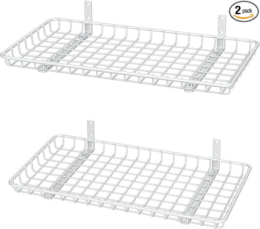 WALMANN 12x24 inch Wall Shelf, Wall-Mounted Storage Shelf for Garage, Closet, Laundry Room, Heavy Duty Floating Shelf, Holds Up to 60 lbs(Pack of 2, White)