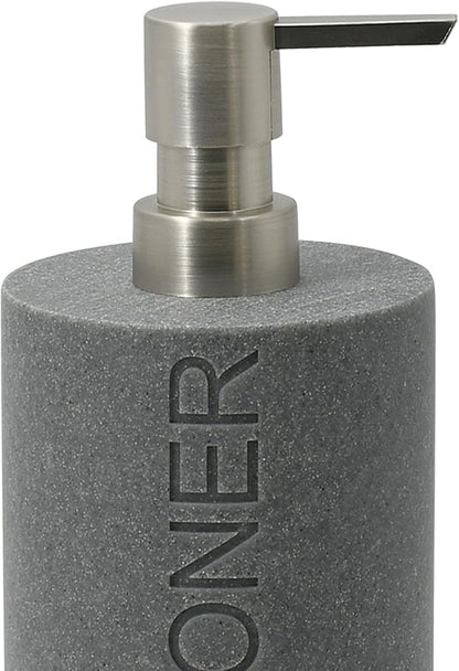 Indecor Home Resin Neutral Gray Sandstone Conditioner Engraved Bottle Refillable Pump Dispenser, Durable Waterproof Resin Construction for Bath, Shower - Gray Sandstone Satin Nickel Pump