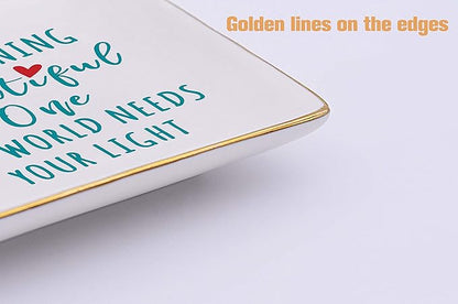 Keep Shining Beautiful - the World Needs Your Light - Ceramic Jewelry Holder Ring Dish Trinket Tray - Inspirational Gifts for Women,Best Friends,Bestie,Sister,Daughter,Birthday Christmas Gifts