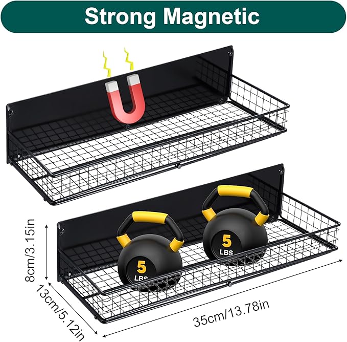 2 Pack Large Magnetic Shelves Spice Rack Organizer for Washing Machine, Fridge, Refrigerator, Oven, Coffee Maker, Metal Peg Board