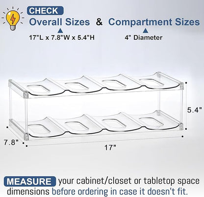 LARGER Compartment - 2 Tier Stackable Water Bottle Organizer Holder - for Stanley 40oz & Others' Large Tumbler - Clear Wine Rack, 8 Cup Bottle Holder for Cabinet Home Countertop Fridge Pantry Shelf