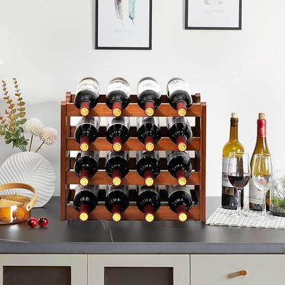 16 Bottle Wooden Wine Rack,4 Tier Free Standing Wine Storage Holder,Retro Minimalist Style Home Decorations Wine Display Shelves for Cabinet,Cupboard,Countertop