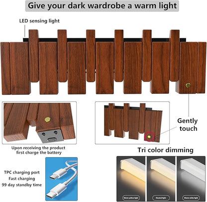 Wall Mounted Coat RackHooks Piano Key Hangers Natural Solid Wood Hanger Non-Woven Fabric Clothes Hangers for Closet, Kitchen, Bedroom, Bathroom, Entryway (Led Walnut, 4 Hooks)