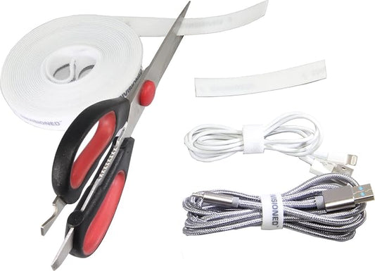16ft x 1/2 inch Hook Loop Cable Ties Roll | ENVISIONED Multipurpose Fastening Reusable Straps | Cut-To-Length Self Gripping Fastener | Cable Management Tape (White)