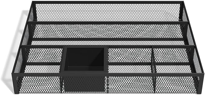 TRU RED Mesh Drawer Organizer, 6‑Compartment, Matte Black, 2‑Pack – Desk & Drawer Storage for Office Supplies