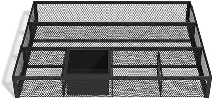 TRU RED Mesh Drawer Organizer, 6‑Compartment, Matte Black, 2‑Pack – Desk & Drawer Storage for Office Supplies