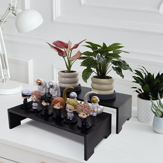 4Pcs Large Display Riser Wood Risers Cupcake Display Stand 2 Tier Racks Rectangular, 2 Set Perfume Decorative Display Dessert Stands for Vendors Event (Large/2Pack Black)