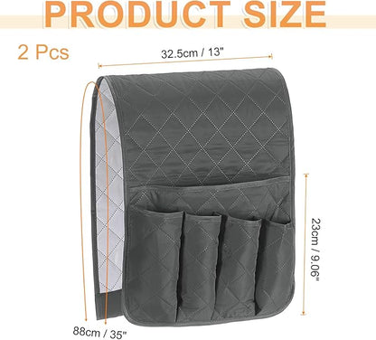 uxcell 2 Pcs Recliner Armchair Caddy, Couch Armrest Organizer with 5 Pockets for Bedside Sofa Remote Control Holder Magazine Phone Book Glasses (Gray, 35"x13")
