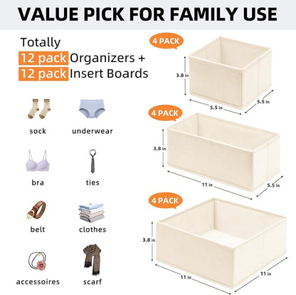 Criusia Drawer Organizer Clothes 12 Pack -Dresser Organizer Bins for Closet Bedroom -Baby Clothes Organizers and Storage for Nursery Organization -Drawer Organizer Divider for Sock Underwear Bra Shoes