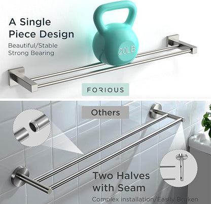 FORIOUS 24 Inch Double Towel Bar, Double Towel Racks for Bathroom Brushed Nickel, Heavy Duty SUS304 Stainless Steel Dual Towel Rail Wall Mount, Brushed Nickel