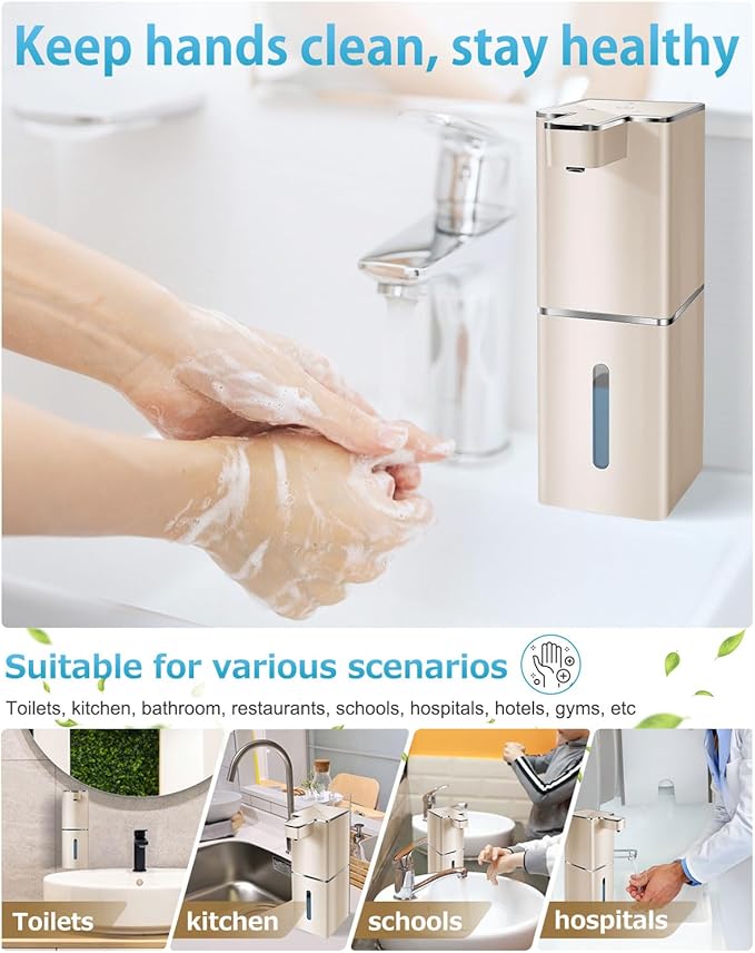 JEMISUN Automatic Soap Dispenser Touchless Foaming Soap Dispenser 300ml/12.8oz Rechargeable, Wall Mounted 4 Levels Adjustable Foam Soap Pump for Bathroom Kitchen Dish Soap