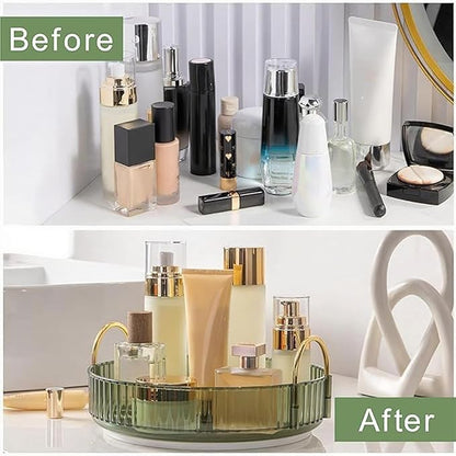 INVSSENE 360° Rotating Makeup Organizer, Bathroom Make Up Spinning Holder Rack, Large Capacity Cosmetics Storage Vanity Shelf Countertop, Fits Cosmetics, Perfume, Skincare, Lipsticks(1 Tier, Green)