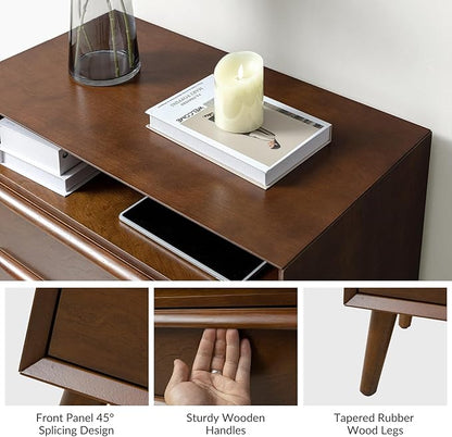 HULALA HOME End Table with Charging Station, Mid-Century Modern 2 Drawer and Open Shelf, Fluted End Table（Walnut, Set of 2）