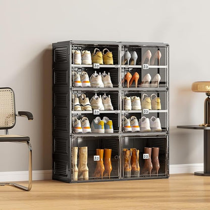 Vipbox Black Shoe Rack Organizer Cabinet for Closet Entryway,Clear Shoe Storage Boxes Stackable Sneaker Storage with Door Easy Assembly Shoe Cabinet with Lids Large 5 Tiers 20 Pairs