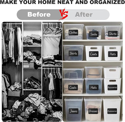 100 Pcs Labels for Storage Bins, 6 x 4 inch Black Large Label Stickers with 1 Liquid Chalk Marker Removable Labels Adhesive Chalkboard Labels Tear Resistant No Residue for School Business Home