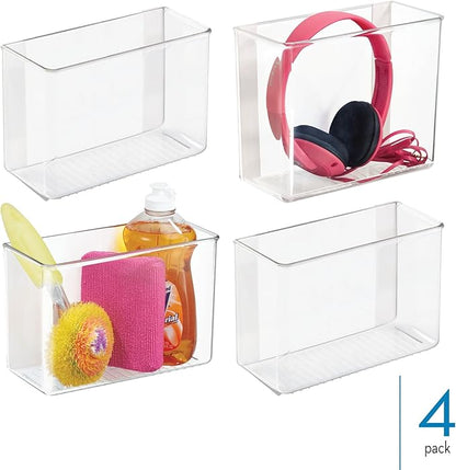 iDesign Adhesive Organizer Bin - Damage-Free Hanging for Kitchen, Bathroom, or Office - Set of 4 - Clear