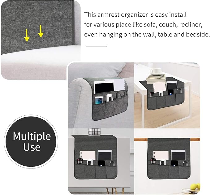 SYSOV Sofa Armrest Organizer, Remote Control Holder for Recliner Couch, Arm Chair Caddy with 6 Pockets for Magazine, Tablet, Phone, iPad