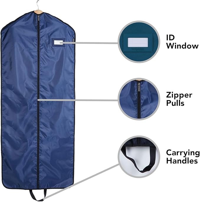 Covermates Keepsakes Garment Bag Set - Premium Polyester - Full Length Zipper - ID Window - Carrying Handles - Closet Storage, Blue