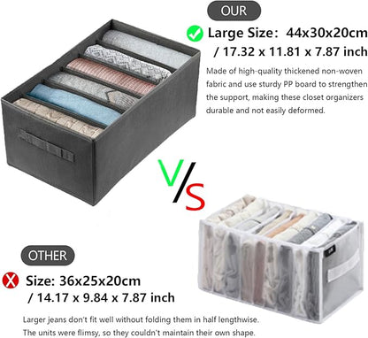 Ohlove 4Pcs Large Wardrobe Clothes Organizer, 6/9 Grids Foldable Jeans Closet Drawer Organizer Storage Box with Handles for Pants, T-shirts, Sweater, Scarves, Bras (17.3"x11.8"x7.9")