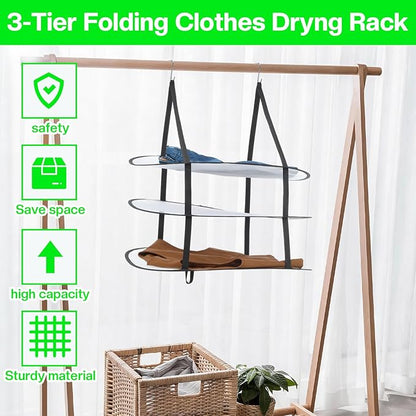 MAQUITA 2 Pcs 3 Tier Sweater Drying Rack Flat Over The Door Folding Drying Rack Large Lay Laundry Hanging Dryer Mesh Clothes Dry Hanger for Apartments Dorms Bathrooms (Black, 27 x 18.1 x 31.5 Inch)