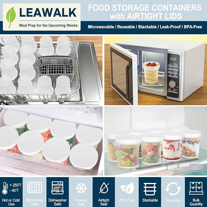 16oz 12Pack Reusable Freezer Food Storage Containers with Airtight Twist Top Lid. Overnight Oats Container with Lids BPA-Free. Plastic Soup Deli Container with Lids Microwave/Dishwasher/Freezer Safe