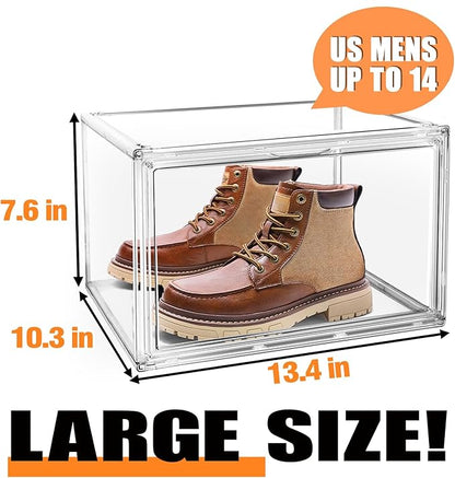 EDS FAM 10 Pack Acrylic Shoe Storage Boxes Size 12, Stackable Sneaker Display Case Shoe Containers with Magnetic Lid, Clear Shoe Storage Cabinet for Entryway, Closet, Underbed
