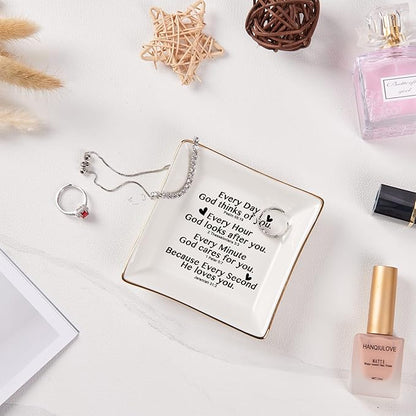 Spegiffu Christian Gifts for Women Faith Jewelry Dish with Bible Verse Prayers, Religious Gifts Scripture Gifts Spiritual Gifts for Women Men Friends Birthday - Every Second God He Loves You
