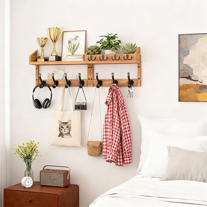 29" Coat Rack Wall Mount with Shelf, 4 in 1 Wall Mounted Coat and Key Hanger with 11 Hooks, Entryway Key Holder with Mail Holder for Living Room, Bedroom