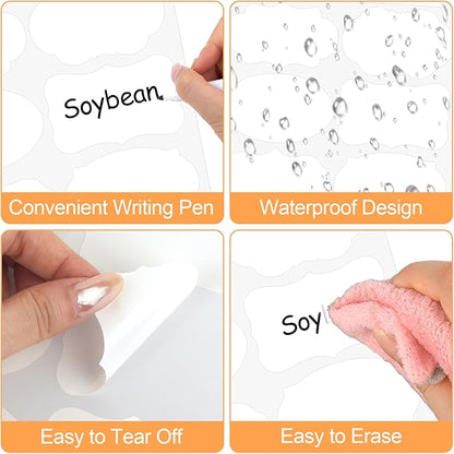 273 Pcs Labels for Jars, Waterproof Reusable Chalkboard Labels for Food Containers, Bottles, Blackboard Stickers with 1 Erasable Chalk Marker (White)