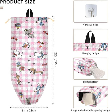1 PC Plastic Bag Holder Wall Mount Grocery Bag Holder Shopping Bag Trash Bag Storage Organizer Dispenser for Kitchen Closet 22 x 9 Inch Cute Dogs