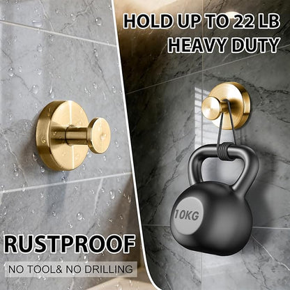 HESUSLA Suction Cup Hooks for Wreaths on Glass,2025 New Model No-Drill Suction Cup Hooks,Wreath Hangers for Front Doors,Metal Towel Hooks for Showers Bathrooms Mirrors(2 Pack,Gold)