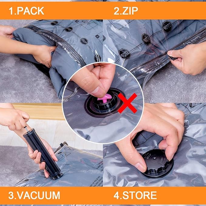 10 Small Vacuum Storage Bags, Space Saver Sealer Compression Bags for Blankets, Comforters, Pillows, Clothes Storage
